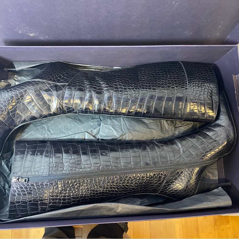 Prada Black Crocodile Knee-High Boots - Picture 6 of 7